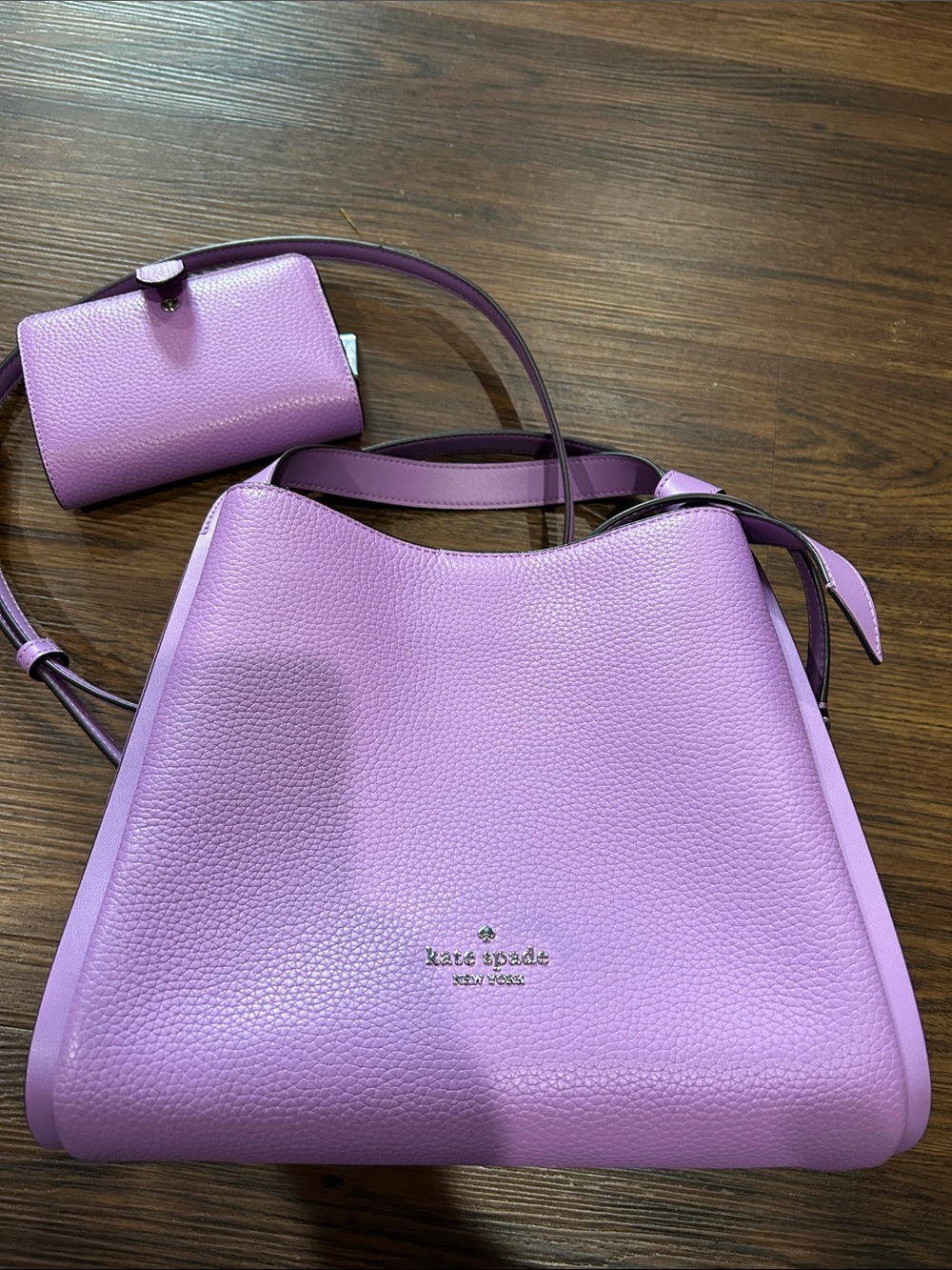 Kate Spade Lavender Pebble Leather Shoulder Bag with wallet